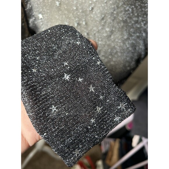 MangoPop Long Sleeve Top Size L Black Sheer Celestial Stars Mock Neck Glitter - Picture 7 of 10